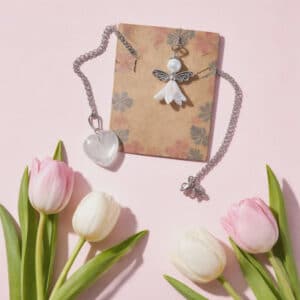 Collier coeur de quartz blanc laiteux